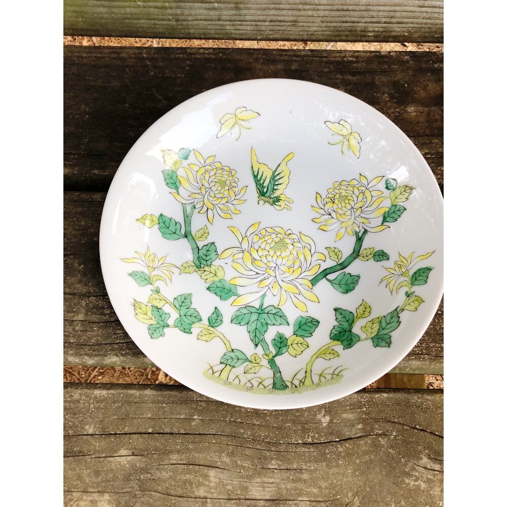 vintage ACF white BOWL yellow flowers butterflies green leaves floral Hong Kong